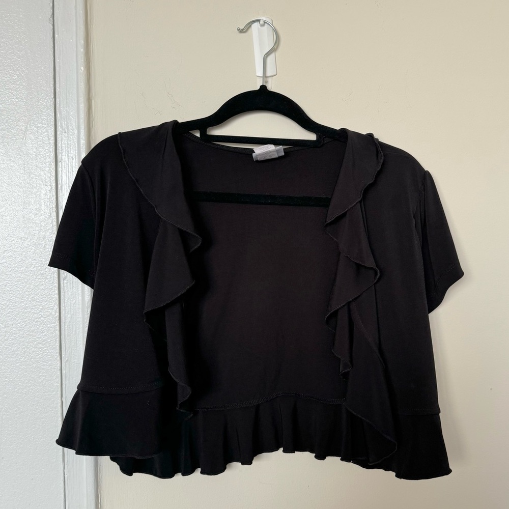Vintage BFA Classics Ruffle Short Sleeve Cardigan Top